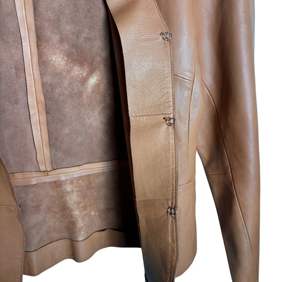 Banana Republic 6 Petite Brown Leather Collarless Blazer Jacket Womens - Picture 6 of 12